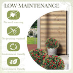 Yunlly Set of 2 Artificial Boxwood Topiary Ball Tree Fake Bushes Shrubs Outdoor Faux Plant with Ground Spike Flowers UV Resistance Greenery for Front Porch Garden Patio Indoor(Red,18x10inch)