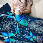 Blue Butterfly Blanket for Womens Girls Dream Catcher Throw Blanket Gifts for Kids Boys Soft Warm Cozy Flannel Blanket for Couch Sofa Bed 60"x80"