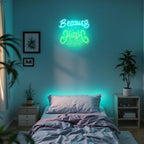 Leaf Neon Sign, Because I Got High Neon Signs for Wall Decor, Dimmable Acrylic Neon Lights for Living Room Bedroom Bar Pub Club Man Cave Game Room Hotel Party Decorations