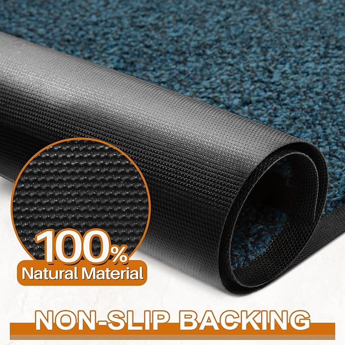 Mibao Front Door Mat, Dirt Trapper Welcome Mat for Outdoor Indoor, Non-Slip Waterproof Doormat, Durable Machine Washable Low Profile Entry Rug for Back Door Outside Patio Porch, 72" x 24", Blue