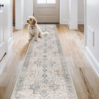 GENIMO 3x12 Runner Rugs for Hallway, Machine Washable Non Slip Vintage Rugs, Low Pile Soft Chenille Print Rug for enrtyway, Corridor, Home Office,Light Taupe Brown