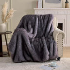 Fluffy Faux Fur Throw Blanket – Super Soft Warm Thick Plush Blanket for Bed, Couch & Office, Cozy Fuzzy Throw with Flannel Backing,90"x90", Grey