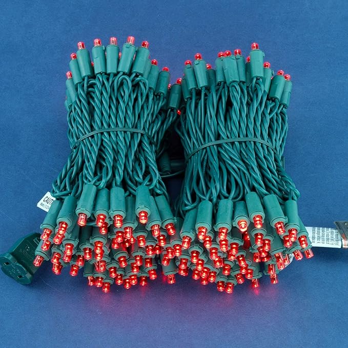 200 Count Red Wide Angle LED Christmas Lights, 66 ft Green Wire UL Certified Commercial Grade 5mm Holiday String Light Set (Red)