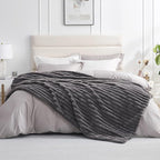 Amélie Home Faux Fur Throw Blanket for Couch, Cozy Fuzzy Fluffy Fur Luxurious Soft Striped Plush Gift Blankets for Family Sofa Chair Bed Living Room Bedroom, 60"x80", Charcoal Grey
