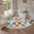 jinchan Kids Rug for Nursery 6ft Radius Corner Washable Area Rug Modern Colorful Quarter Circle Rug Soft Non-Slip Carpet for Bedroom Playroom Daycare Reading Nook Kitchen Classroom Confetti on Cream