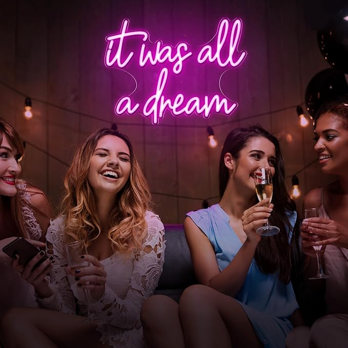 Kavaas It Was All A Dream Neon Signs 16.5" x 12.5", Pink It Was All A Dream Neon Light for Girly Room Decor Aesthetic | LED Dream Signs for Bedroom, Party, Bar, Salon, Bathroom