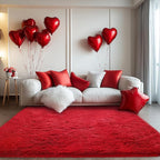 Red Fluffy Area Rug for Bedroom: Soft Plush Rugs for Living Room & Kids Room - Shaggy Carpet for Valentine's Day Decor