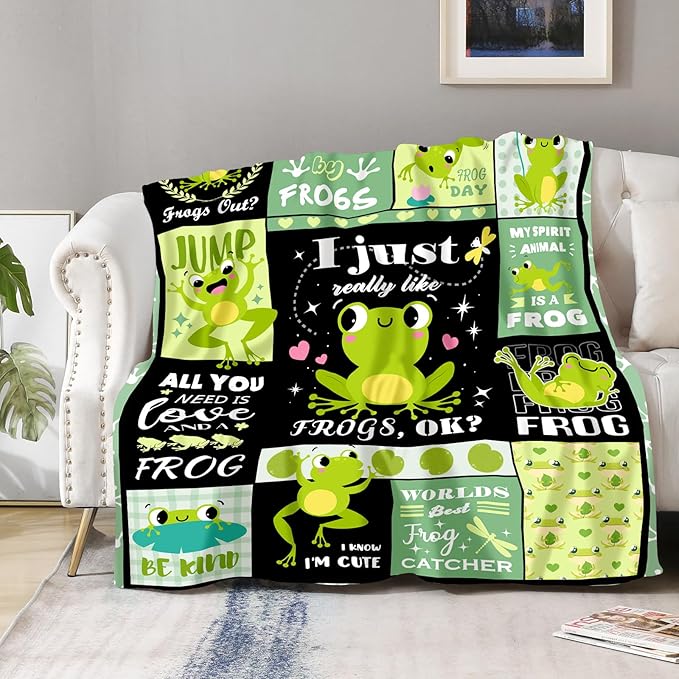 Aimego Frog Blanket Gifts for Women Kids - Cute Frogs Lovers Throw Soft Lightweight Fleece Cozy Couch Bedroom Decor Birthday Gifts for Adults Teen Boys Girls 50"x60"