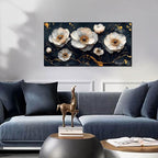 White Flower Wall Canvas Art for Bedroom - Black and White Wall Art for Living Room - Home Office Decor Wall Size 20" x 40"