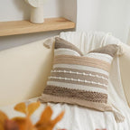 BlissBlush Brown Decorative Throw Pillow Cover 18x18 Square Boho Accent Pillowcase Tassels Farmhouse Cushion for Couch Sofa Bedroom Livingroom Home Décor Cover ONLY (Pack of 1)