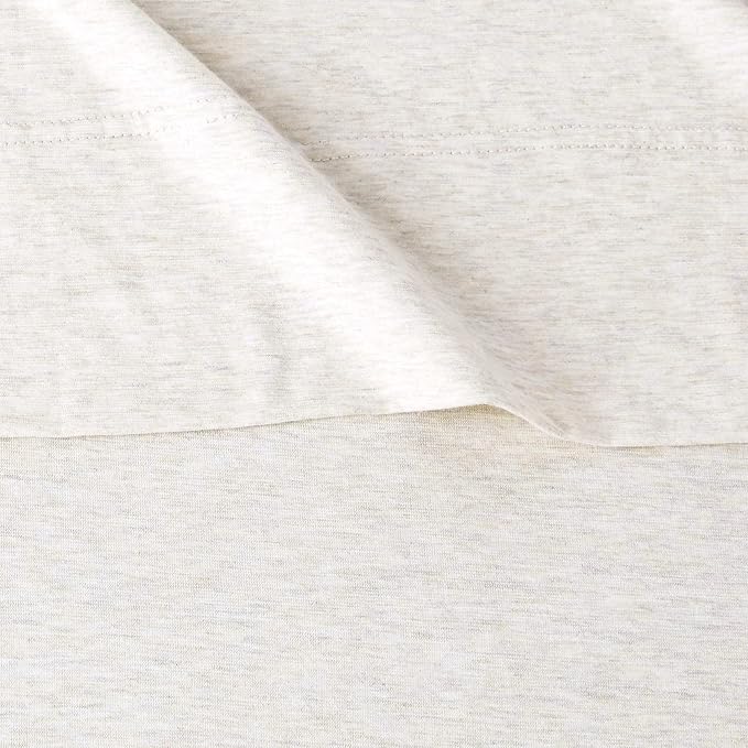 Amazon Basics 4 Piece Bed Sheets Set, 100% Cotton Jersey, Includes Super Soft, Flat and Fitted Sheets, Pillowcase, King, Oatmeal, Solid