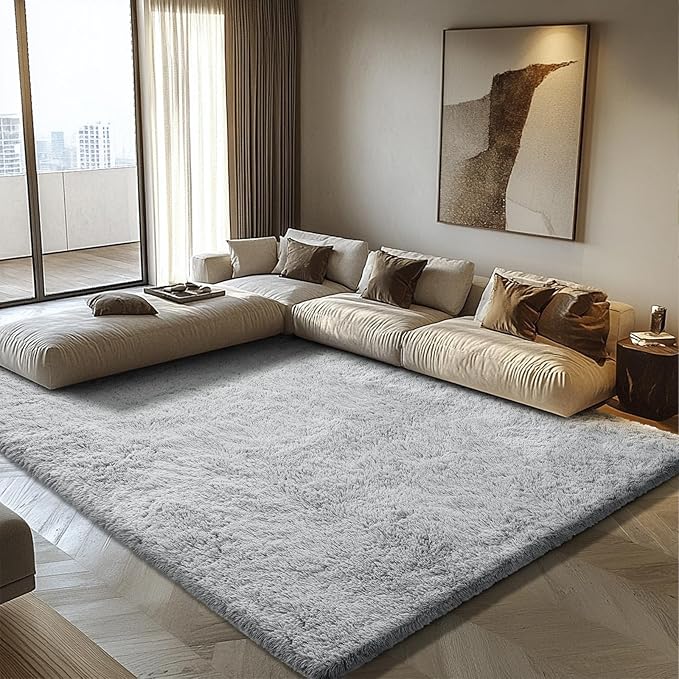 9x12 Fluffy Area Rugs for Living Room,Large Fuzzy Shag Area Rug for Bedroom,Grey Soft Non-Shedding Indoor Plush Carpet for Kids Bedroom Nursery Home Decor