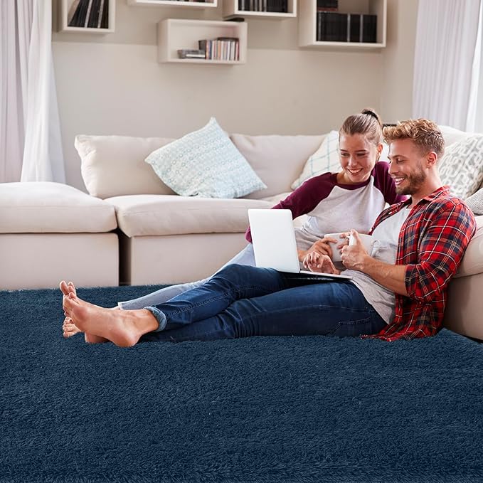 7x10 Area Rugs for Living Room: Navy Blue Area Rug 7 x 10 Carpets for Living Room - Shag Area Rug Modern Indoor Soft Shaggy Fuzzy Floor Carpet for Bedroom (Navy Blue/7x10 Feet)