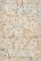 jinchan Botanical Birds 6x9 Beige Area Rugs for Living Room Washable Non Slip Soft Nature Plants Modern Kids Carpet Vintage Ultra Thin Low Pile Indoor Rug for Bedroom Dining Room Nursery Playroom