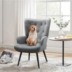 Furnimart Accent Chairs Set of 2, Grey Velvet Chair Reading Chair Armchair with High Backrest, Wingback Corner Chair Mid Century Modern Chair for Living Room, Bedroom, Waiting Room