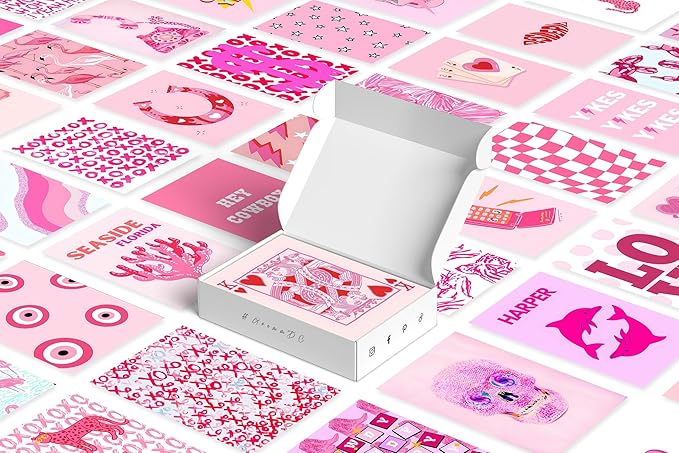 Y2K BOO Preppy Pink Wall Collage Kit - 50 Trendy Aesthetic Photos for Stylish Spaces, Perfect Room Decor, Teens' Photo Collage Kit 4x6, Dorm Wall Art