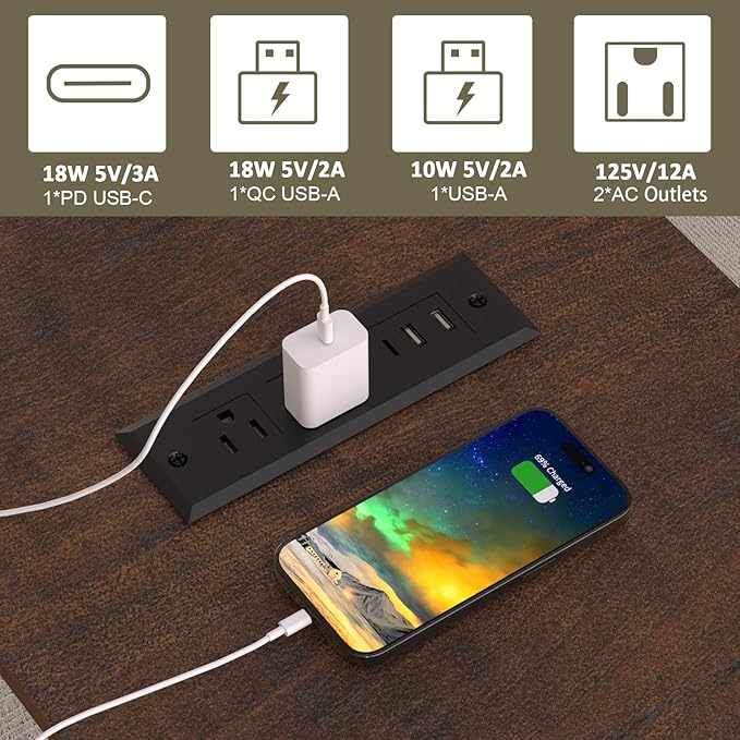 18" Wide End Table with Fast Charging Station Set of 2, 18” Wide Sofa Side Table with Drawers,End Table with Drawers for Living Room,Cherry