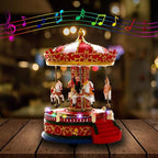 Christmas Carousel Figurines Decoration Christmas Village House Musical Carousel with 6 Moving Horses Go Round, 8 Pieces of Music Snow Globe, Music Box for Girl and Boy Kids