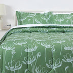 Amazon Basics Lightweight Microfiber Comforter Sets, 7 Pieces, Green, Floral, Full/Queen