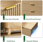 Fluted Nightstand with Charging Station, 24" Wide Bedside Table with 3 Large Storage Drawers, Modern Wood Side Table Night Stand, End Table Small Dresser for Bedroom, Living Room, Dorm, Natural Oak