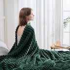 NEWCOSPLAY Super Soft Twin Blanket Dark Green Premium Silky Flannel Fleece 3D Ribbed Jacquard Lightweight Bed Blanket All Season Use (Dark Green Ribbed, Twin(60"x80"))