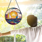 Stained Glass Window Hanging, Sailboat and Waves Suncatcher Diamond Glass Panel Hangings Sun Catchers Decor for Birthday for Women, Men, Wife, Aunt, and Mom 7.8 in