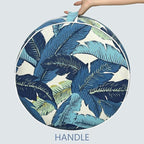 LVTXIII Indoor/Outdoor Inflatable Ottoman, D31 x H14 Inch Large Round Ottoman, All Weather Foot Rest Stool, Portable Footrest for Patio, Garden, Camping and Home - Swaying Palms Blue