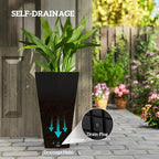 Outsunny Tall Planters for Outdoor Plants Set of 3, 28 in Taper Planters with Drainage Holes, Indoor Grande Plant Pots, Front Porch Decor (Black)