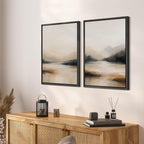 SIGNFORD Framed Canvas Print Wall Art Set Abstract Mountain Landscape Neutral Beige and Black Illustration Modern Art Decorative Nordic Nature for Living Room, Bedroom, Office - 24"x36"x2 Black