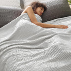 PHF Ultra Soft Waffle Weave Blanket Queen Size 90"x 90"- Washed Lightweight Breathable Cozy Woven Blanket for Bed - Aesthetic Decor for Couch Bedding Sofa Home Car - Light Grey