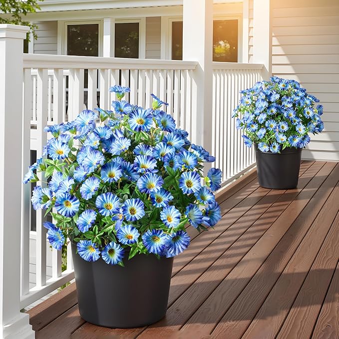Artificial Flowers Fake Flowers Plants 13.3in Artificial Morning Glory Silk Flowers Uv Resistant Artificial Outdoor Plants 8PCS for Yard Decorations Outdoor(Blue)