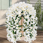 Artificial Bougainvillea Flowers for Outdoor Plant,2 pcs Faux Hanging Flowers Bougainvillea for Outside Decoration,Fake Silk UV Resistant Vines for Front Door Porch(White)