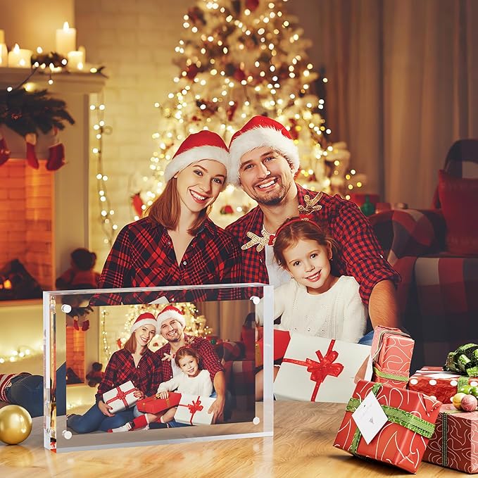 3 Pack Acrylic Picture Frames 4x6, 20%thicker Free Standing Desktop Display,Strong Magnetic Photo Frame, Double Sided Clear Picture Frames , Frameless Standing Desktop Frame for Home, Office, Gift Ready