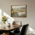 Floating Framed Canvas Wall Art, Vintage Mallard Duck Oil Paintings Print, Countryside Art Wildlife Nature Pond Wall Decor for Living Room, Bedroom, Office, Rustic Decor 16x24 inch