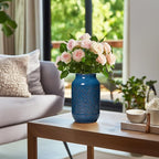 Blue Ceramic Vase for Home Decor, 9 Inch Modern Farmhouse Vase, Decorative Vases for Pampas Grass, Fireplace, Living Room, Bathroom, Tabletop, Kitchen, Office, Farmhouse Decor