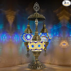 Mozaist Turkish Mosaic Lamp with Bulb – 3 Light Moroccan Table Lamp (Blue & White)