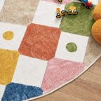 jinchan Round Rug 4ft Kids Washable Rug Indoor Floor Cover Non-Slip Soft Modern Elementary School Classroom Colorful Diamond Carpet for Nursery Daycare Bedroom Playroom Living Room Circus on Cream