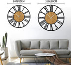 1st owned Wall Clocks for Living Room Decor,32" Vintage,Round Silent Little Ticking,Black Metal,Modern Wood Clocks for Home Bedroom,Kitchen,Garden,Office,Cafe,Modern Wall Decoration -Roman Numerals