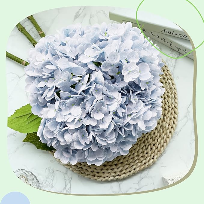 Yatim 21In Blue Artificial Hydrangea Flowers 5 Pcs Real Touch 3D Print Latex Flowers for Wedding Centerpieces Bouquets DIY Floral Decor Home Decoration with Stems