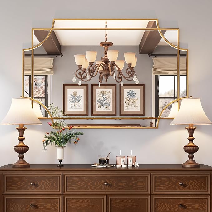 Kelly Miller 32"x48" Large Gold Mirror for Wall, Modern Decorative Mirror Rectangle Wall Vanity Mirror Bevelled Full Length for Bathroom Living Room Bedroom Farmhouse Fireplace Entryway