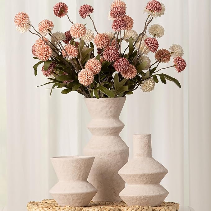 Ceramic Vase Home Table Decor - White Flower Vase Set of 3 Living Room Kitchen Decorations Farmhouse Modern Rustic Vases Decorative Centerpiece for Shelf Bedroom Office Bathroom Dining Coffee Desk