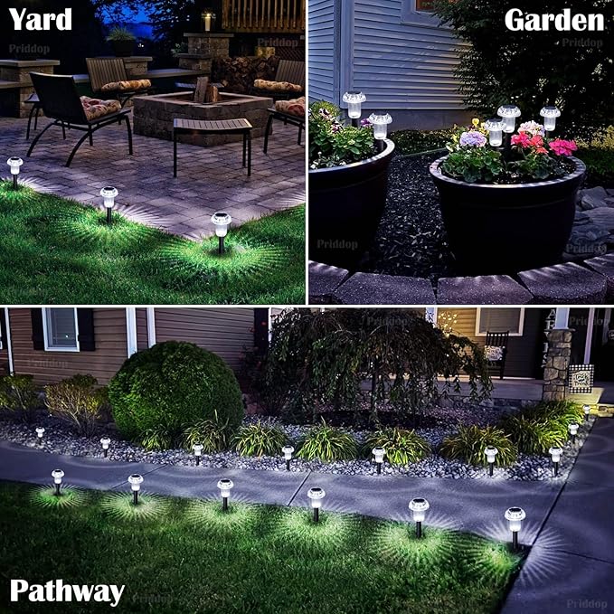 Solar Lights Outdoor 12 Pack Pathway Lights 6000K LED Waterproof Cold White Mushroom Shape for Garden Driveway Walkway Landscape Path Lawn Yard Decor