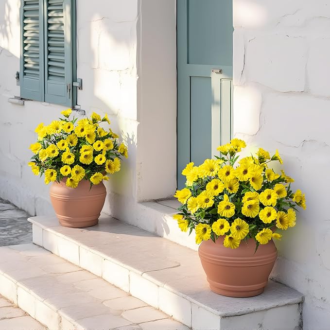 UV Resistant Artificial Petunias 4PCS Fake Flowers 13.3In Artificial Flowers for Outdoors Silk Flowers Fake Hanging Basket Plants Suitable for Outdoor Porch Decoration Patio Decor (Yellow)