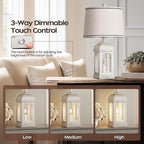 QiMH Table Lamp for Living Room, Farmhouse Lamps with USB A+C and Nightlight, 26" Rustic Bedside Lamps with 3-Way Dimmable Touch Control, Nightstand Lamp for Bedroom, Shabby White, 1 Pack