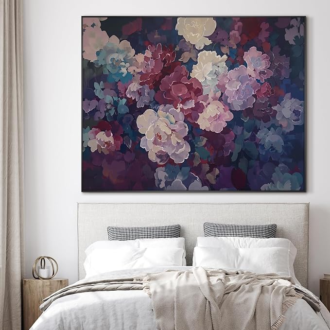 SIGNWIN 46"x60" Extra Large Framed Wall Art Bold Peony Bloom in Colorful Impressionist Style, Lush Floral for Home Living Room Bedroom Decor (Frame Assembly Required)
