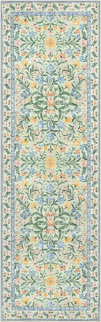 Wonnitar Washable Runners for Hallways, 2'6''x8' Floral Green Runner Rug for Kitchen Bathroom, Boho 8ft Non Silp Extra Long Rugs for Entryway Bedroom Laundry