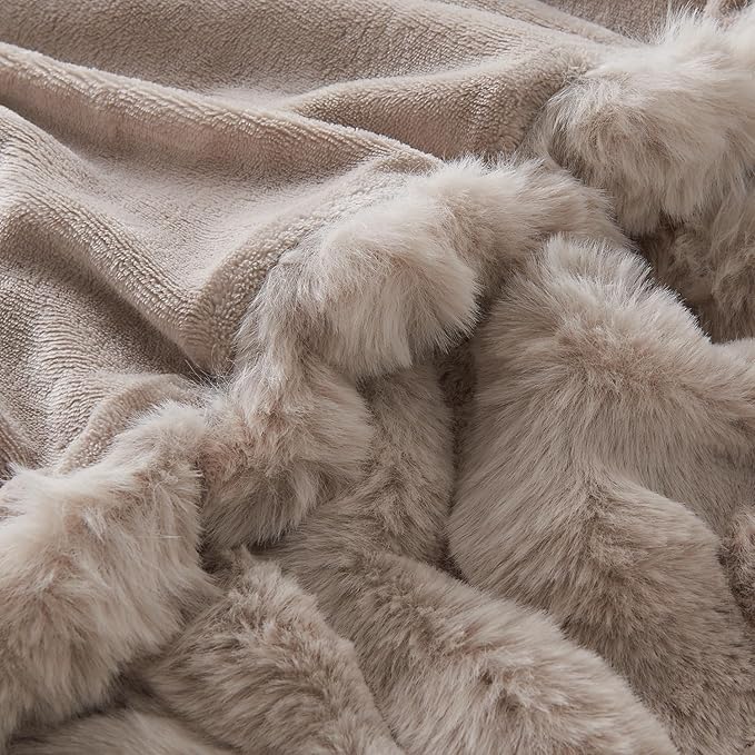 Lotus Karen Faux Fur Throw Blanket Linen - 800 GSM Bubble Rabbit Fluff Blanket for Couch Bed Sofa,Softest Fluffy Fuzzy Cozy Blanket,Thick Furry Plush Shaggy Warm Blankets for Women,60x80 Inches
