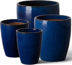 Emissary Bullet 18 in. Blue Ceramic Round Planter (18 in. L x 18 in. W x 21 in. H) with Drainage Hole