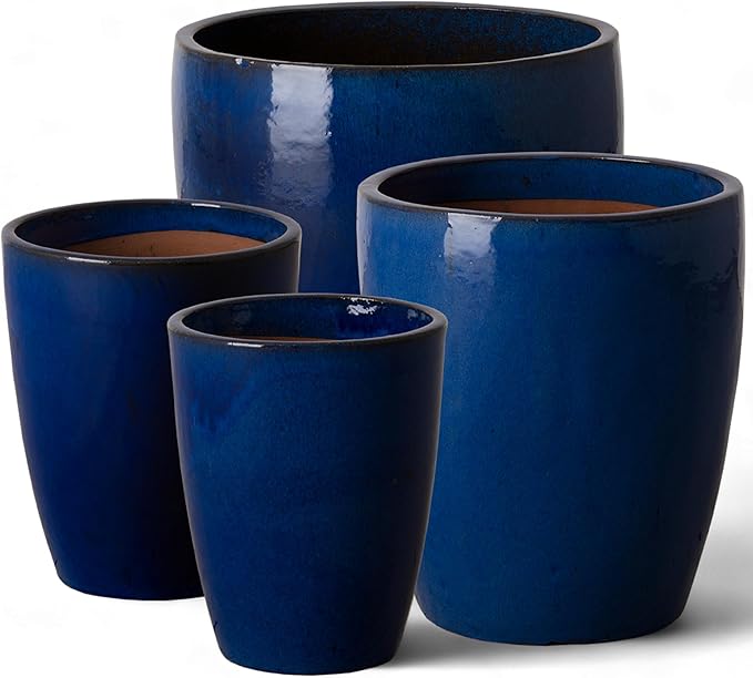 Emissary Bullet 18 in. Blue Ceramic Round Planter (18 in. L x 18 in. W x 21 in. H) with Drainage Hole