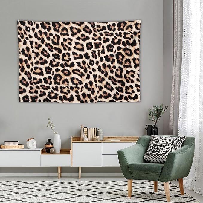 HZOHNAGO Leopard Print Tapestry Rustic Brown Leopard Wild Animal Printed Wall Tapestry Painting Wall Hanging for Bedroom Living Room Dorm 60" W x 40" H
